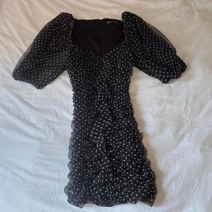 Zara Ruched Body con Black And White Polka Dot Mini Dress
